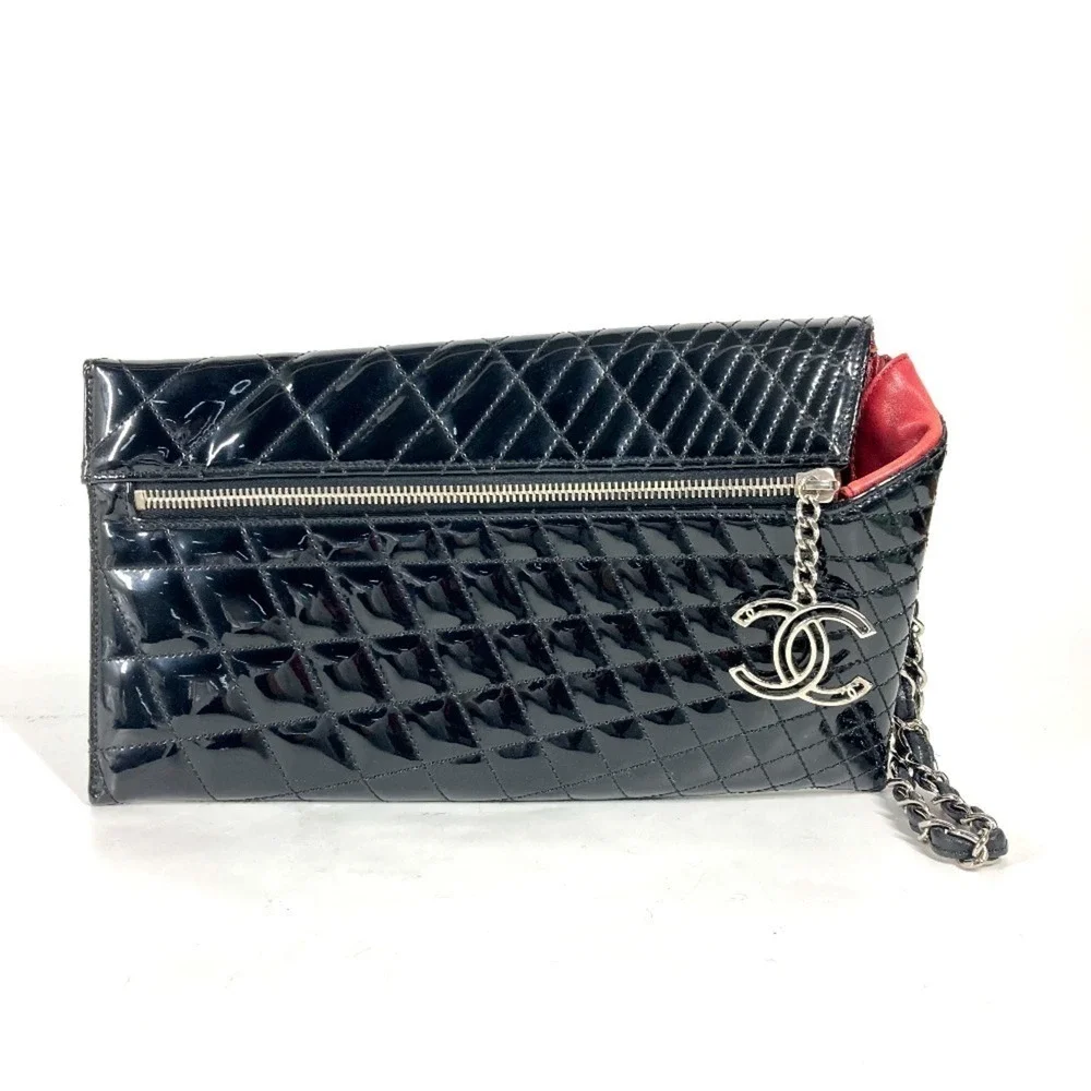 CHANEL Black Leather Logo Pouch